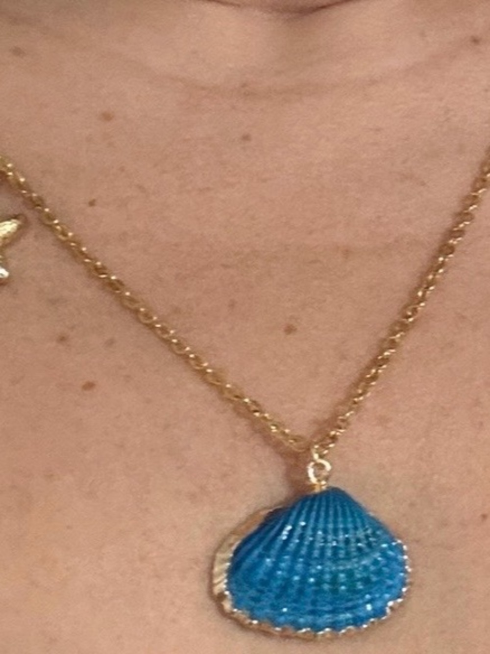 Gold Chain Necklace with Blue Shell Pendant